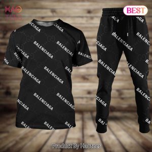 HOT Gucci Luxury Brand Full Black Mix Balenciaga Pattern T-Shirt And Pants Limited Edition