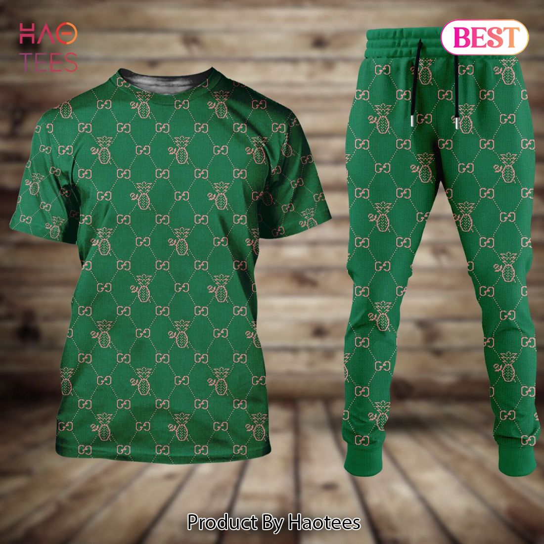 HOT Gucci Luxury Brand Full Green Color Luxury T-Shirt And Pants Limited Edition
