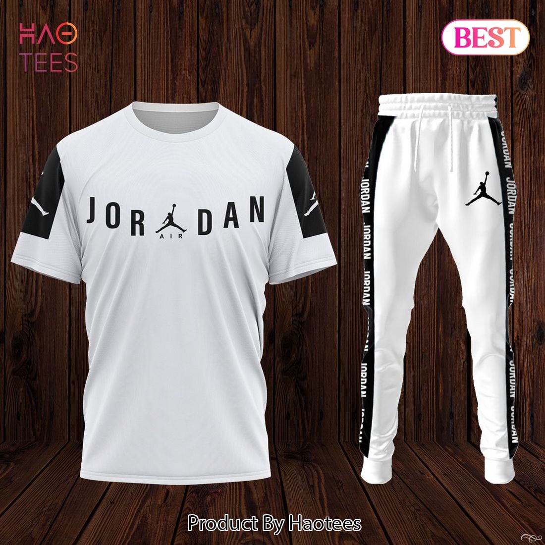 HOT Jordan Full White Mix Black Logo Luxury Brand T-Shirt And Pants Limited Edition