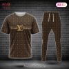 HOT Louis Vuitton Brown Mix Grey Luxury Brand T-Shirt And Pants Limited Edition