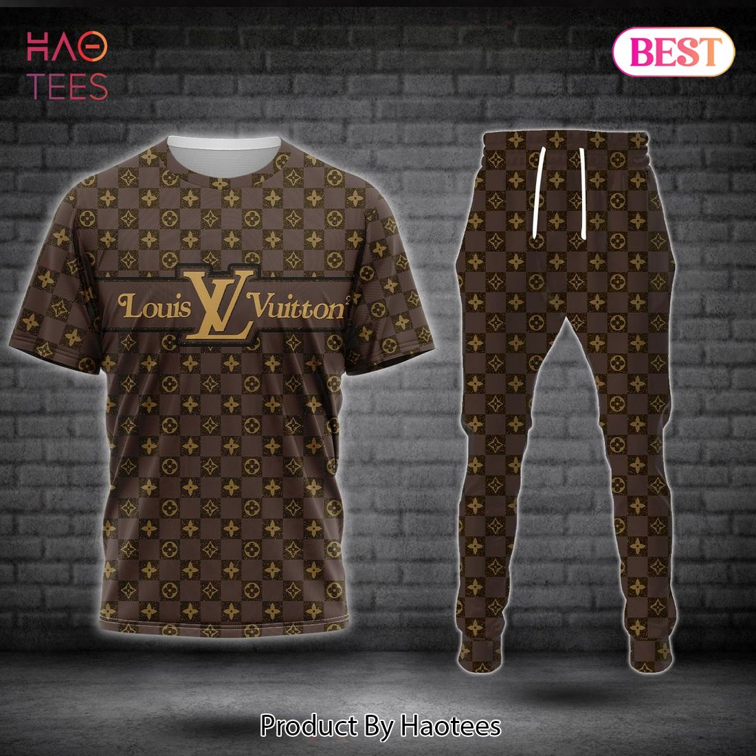 HOT Louis Vuitton Dark Brown Luxury Brand T-Shirt And Pants Limited Edition