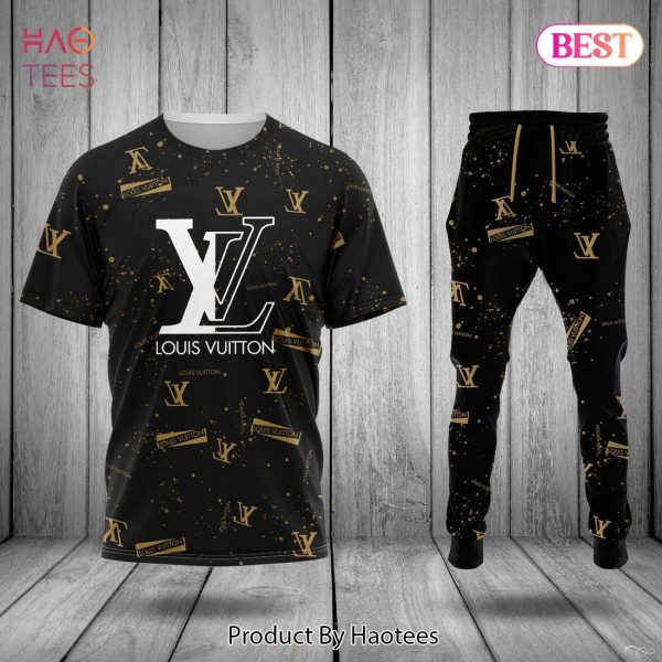 HOT Louis Vuitton Gold Mix Black Luxury Brand T-Shirt And Pants POD Design
