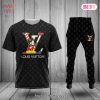 HOT Louis Vuitton Luxury Brand Square Pattern Black Grey T-Shirt And Pants Limited Edition