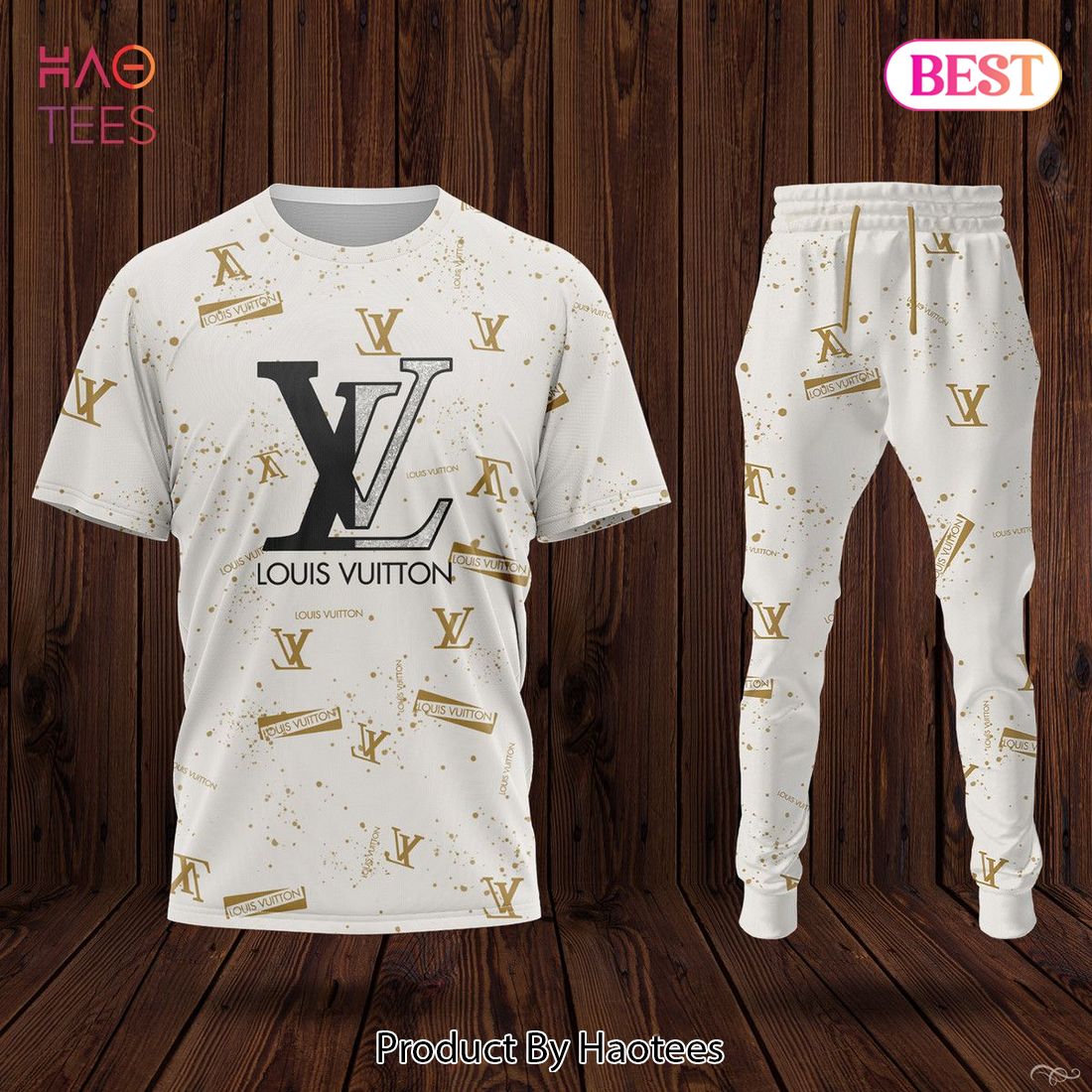 HOT Louis Vuitton White Mix Gold Luxury Brand T-Shirt And Pants Limited Edition