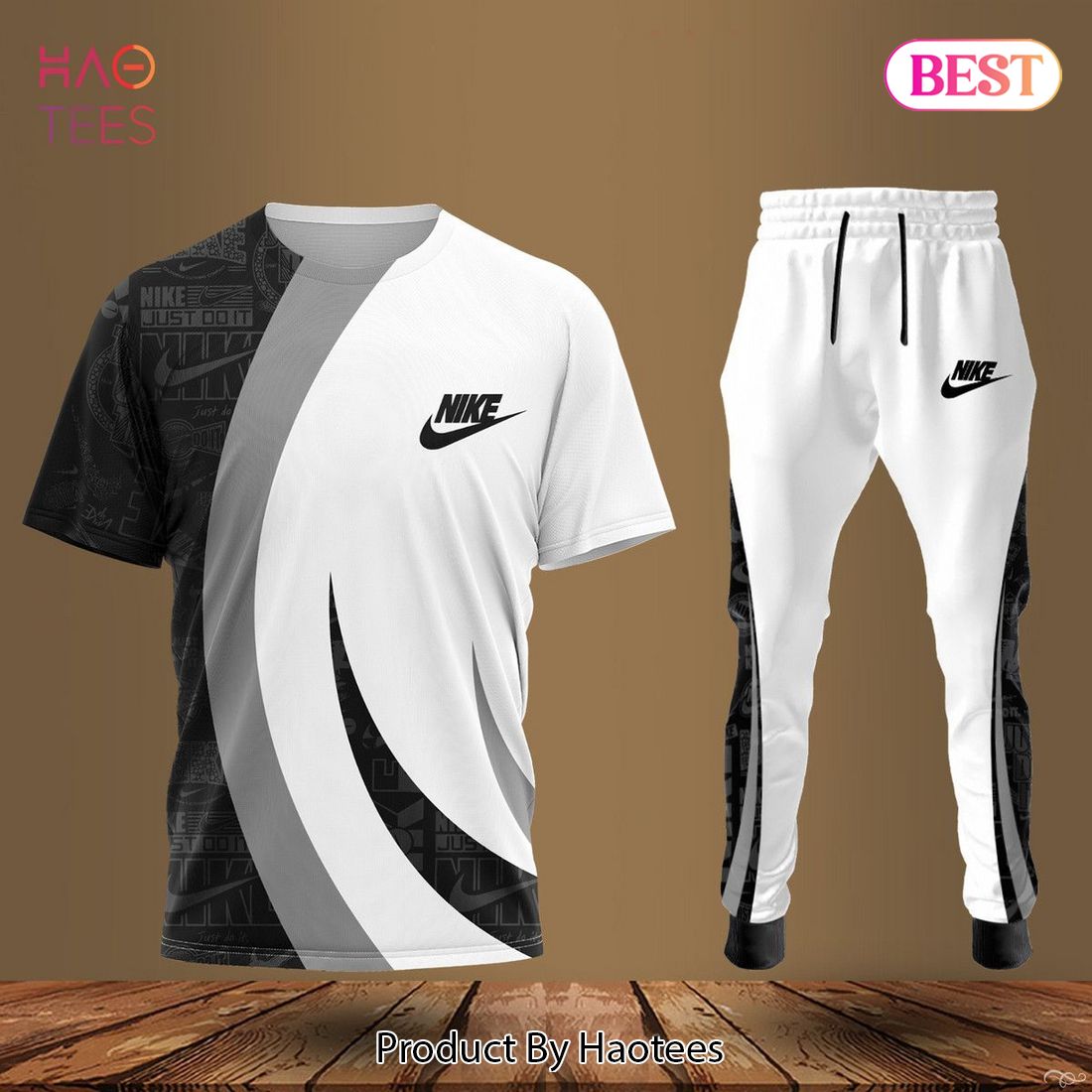 HOT Nike Luxury Brand Basic Color Black White T-Shirt And Pants Limited Edition