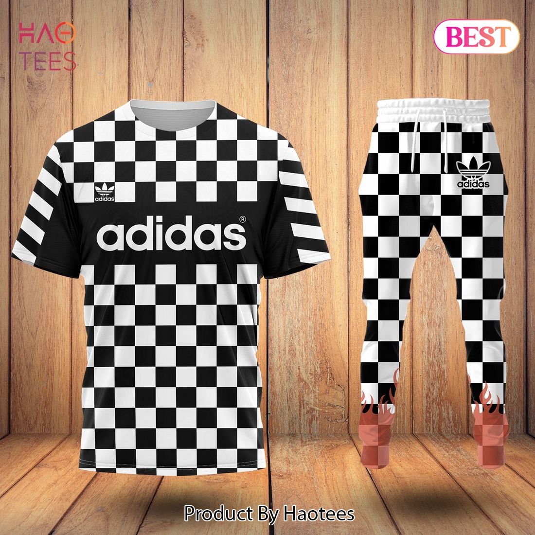 NEW Adidas Luxury Brand Square Pattern T-Shirt And Pants Limited Edition