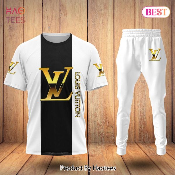 NEW Louis Vuitton Black Mix White Luxury Brand T-Shirt And Pants All Over Printed