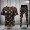 NEW Louis Vuitton Brown Logo Luxury Brand T-Shirt And Pants All Over Printed