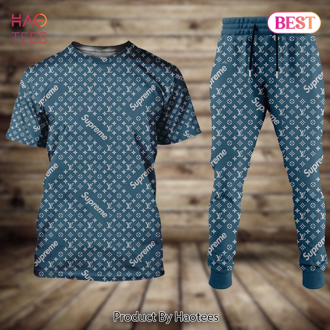 NEW Louis Vuitton Full Blue Color Luxury Brand T-Shirt And Pants POD Design