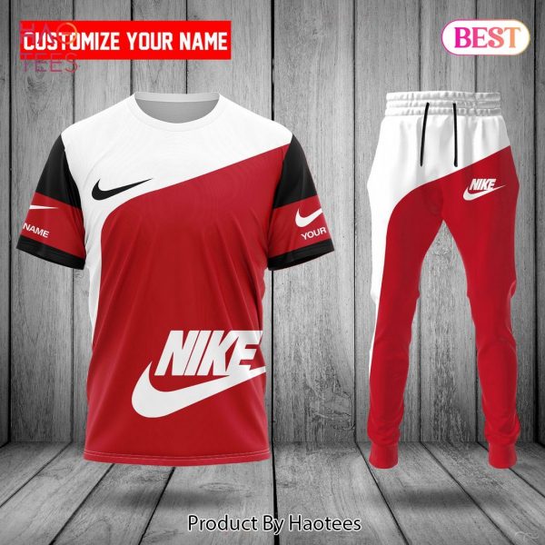 NEW Nike Red Mix White Luxury Brand T-Shirt And Pants All Over Ptinted
