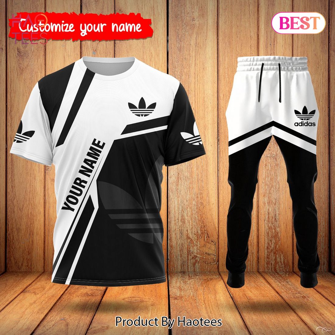 THE BEST Adidas Luxury Brand Black Mix White T-Shirt And Pants Limited Edition