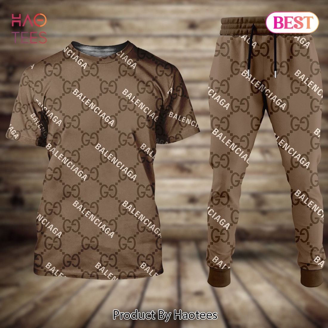 THE BEST Gucci Luxury Brand Full Brown Color T-Shirt And Pants Limited Edition