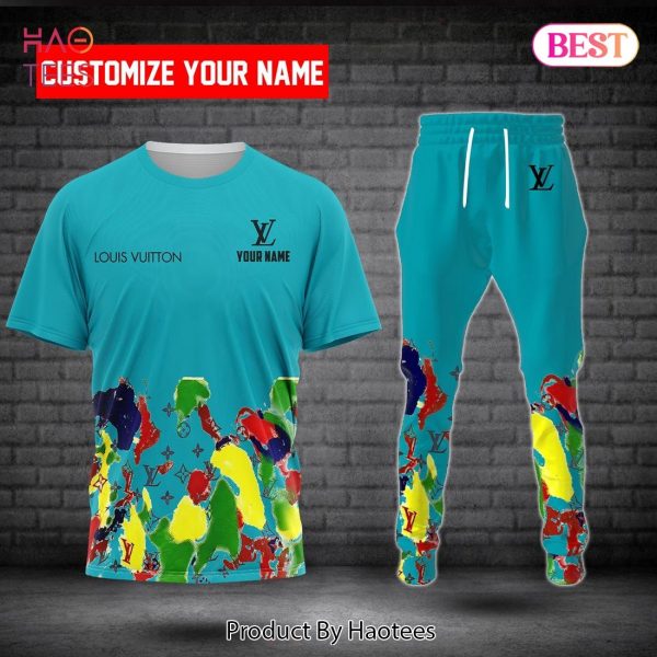 THE BEST Louis Vuitton Blue Mix Color Luxury Brand T-Shirt And Pants POD Design