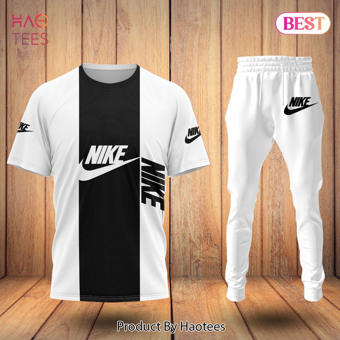 THE BEST Nike Basic Color Black Mix White Luxury Brand T-Shirt And Pants All Over Printed