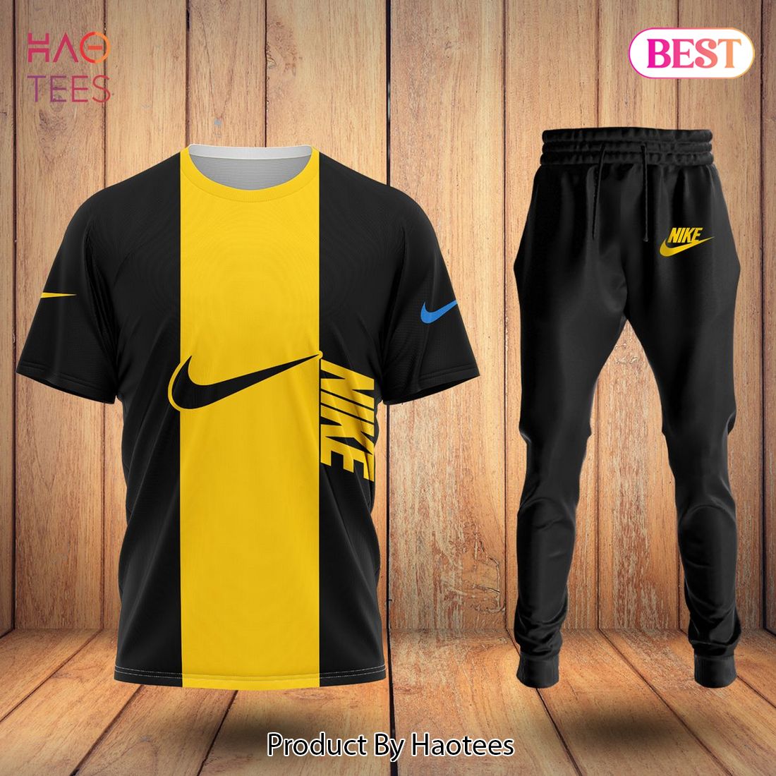 THE BEST Nike Luxury Brand Black Mix Gold T-Shirt And Pants Limited Edition