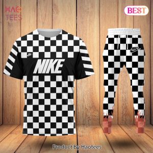 THE BEST Nike Square Pattern Black White Luxury Brand T-Shirt And Pants POD Design