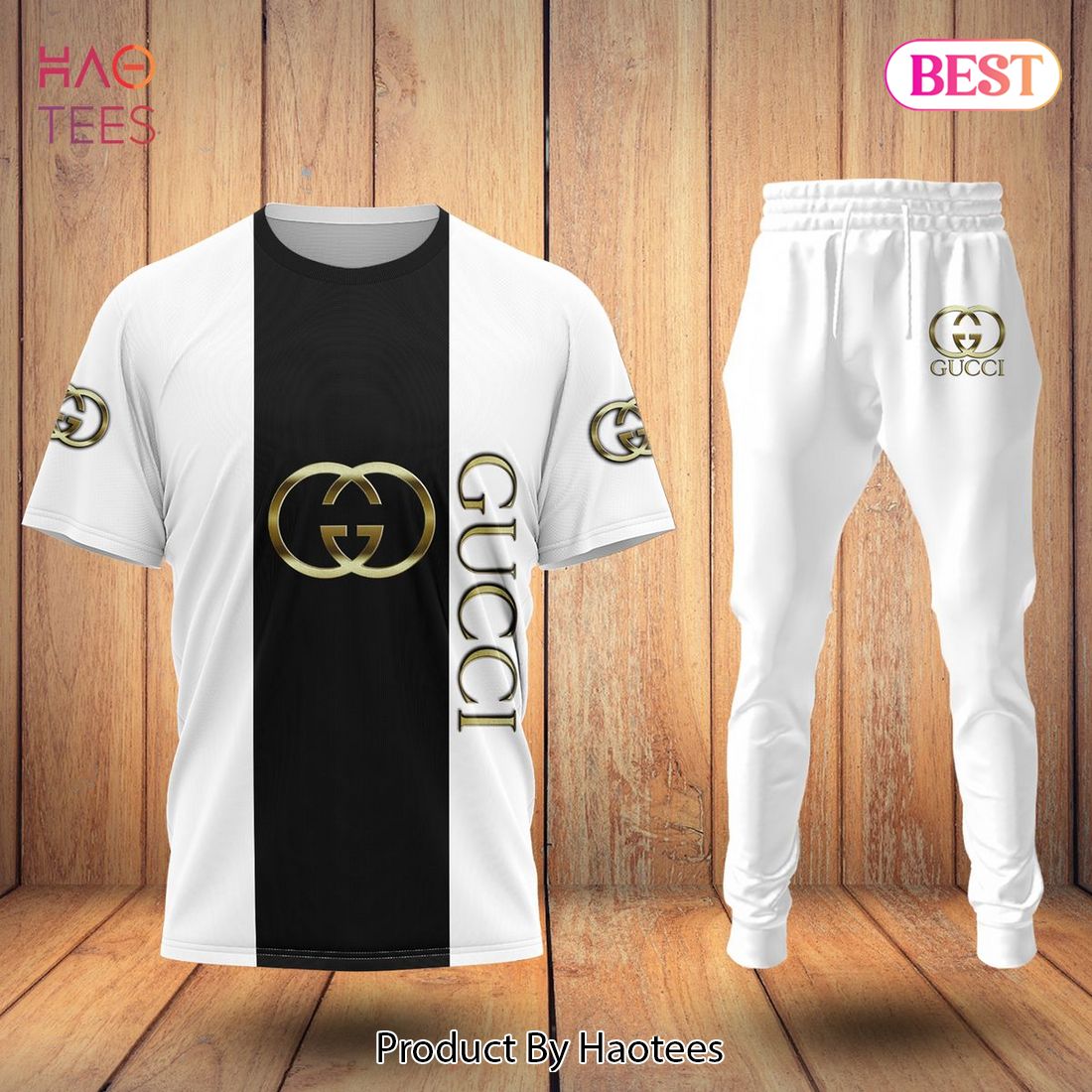 TRENDDING Gucci Black Mix White Luxury Brand T-Shirt And Pants Limited Edition