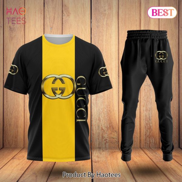 TRENDDING Gucci Gold Mix Black Luxury Brand T-Shirt And Pants  Limited Edition