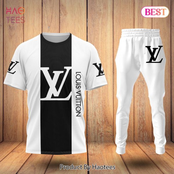TRENDDING Louis Vuitton Luxury Brand Black Mix White T-Shirt And Pants All Over Printed