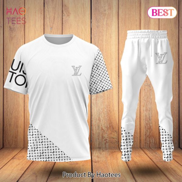 TRENDDING Louis Vuitton Luxury Brand Full White Color T-Shirt And Pants All Over Printed
