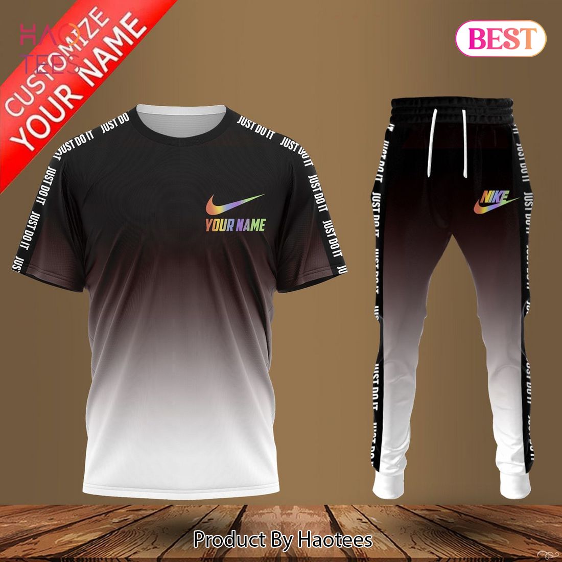 TRENDDING Nike Ombre Black White Luxury Brand T-Shirt And Pants All Over Ptinted