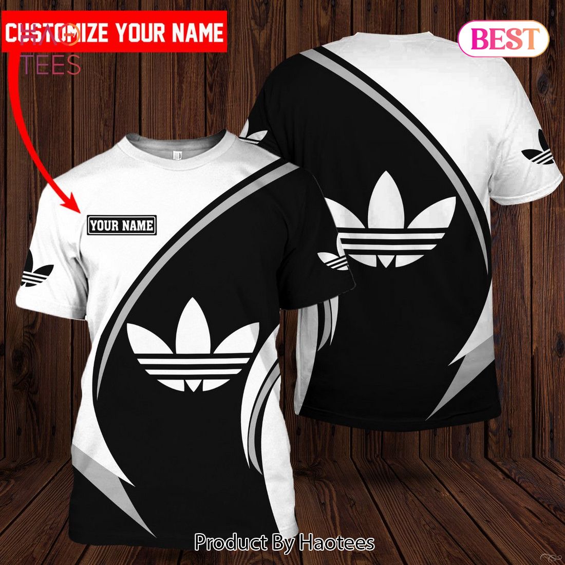 Adidas 3D T-Shirt Black White Luxury Brand Inspired 3D Personalized Customized