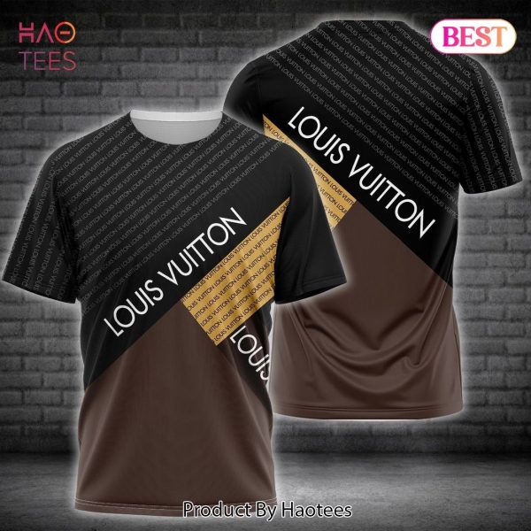 AVAILABLE Louis Vuitton Black Brown Mix Brand Motifs 3D T-Shirt Limited Edition