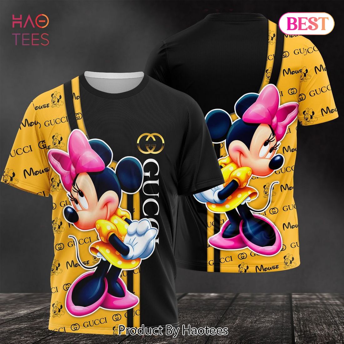 AVAILABLES Gucci Pink Mickey Mouse Luxury Brand Gold Mix Black 3D T-Shirt Limited Edition