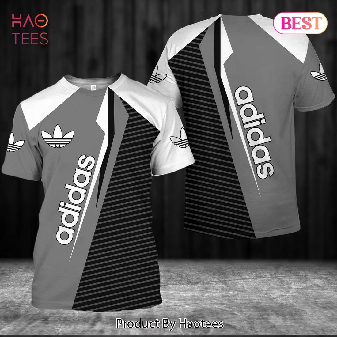 BEST Adidas Black Grey Stripe Pattern 3D T-Shirt Luxury Store