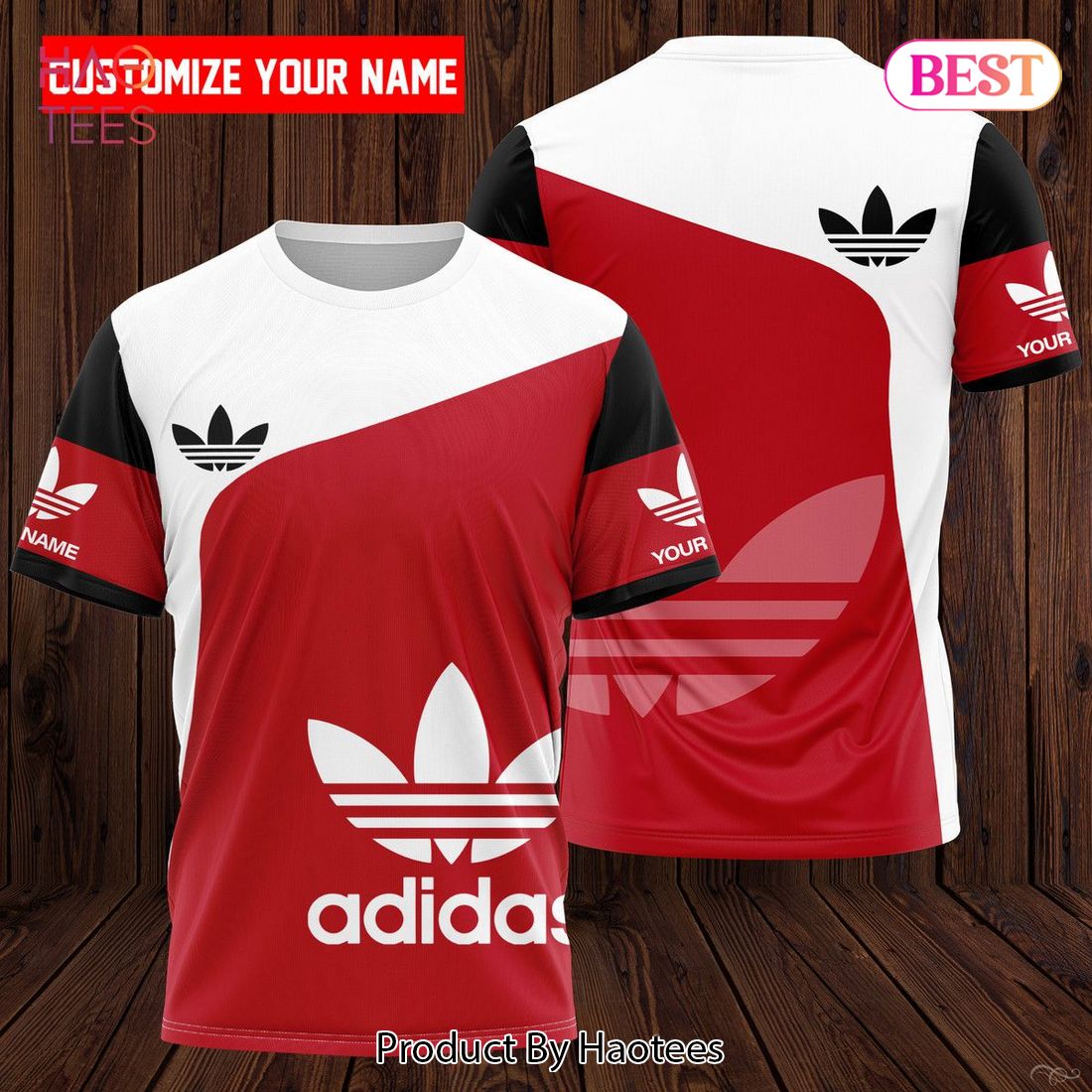 BEST Adidas Luxury Brand Big Logo Red Background 3D T-Shirt Luxury Store