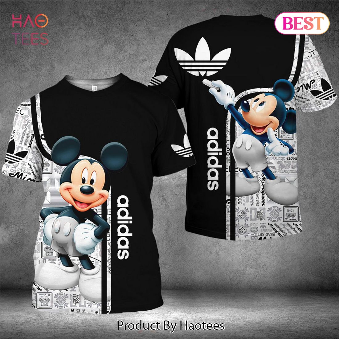 BEST Adidas Mickey Mouse 3D T-Shirt Black White Luxury Color