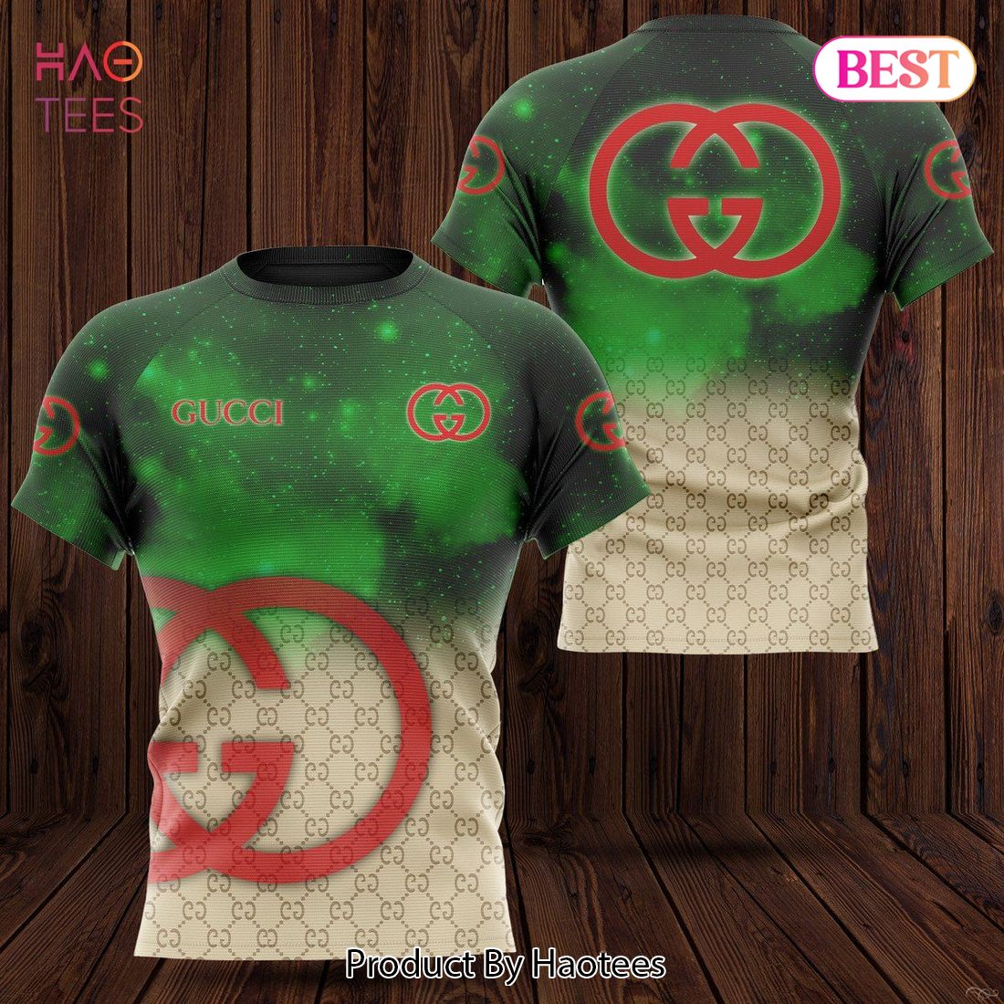 BEST Gucci Luxury Brand Green Luminescence Mix Stripe Pattern 3D T-Shirt