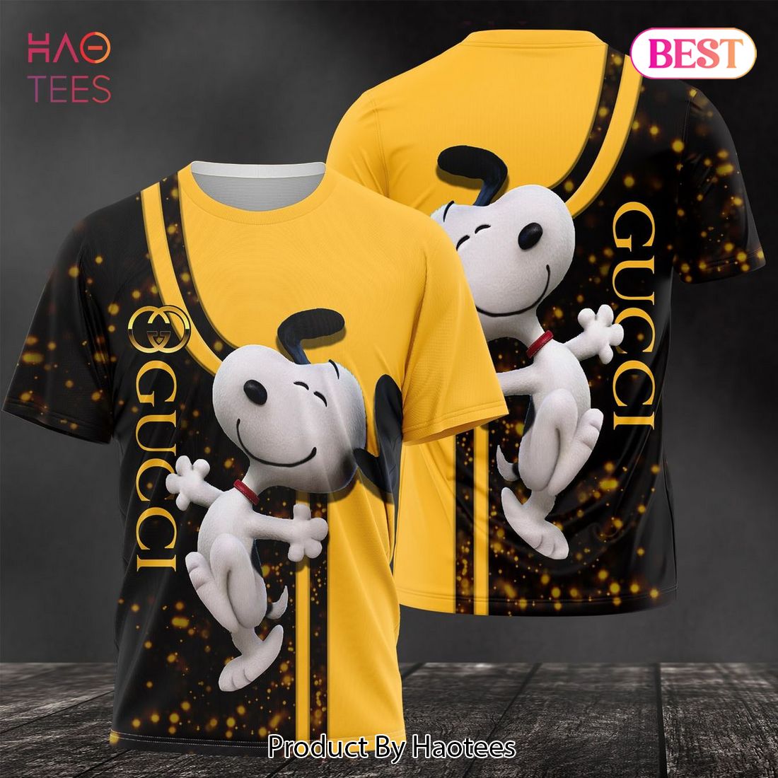 BEST Gucci Snoopy Gold Mix Black Luxury Color 3D T-Shirt Limited Edition