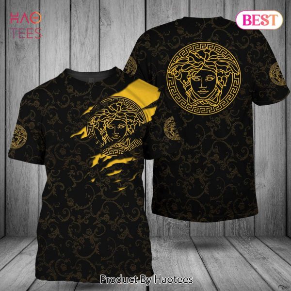 BEST Vesace Luxury Brand Full Black Mix Gold Logo 3D T-Shirt Limited Edition