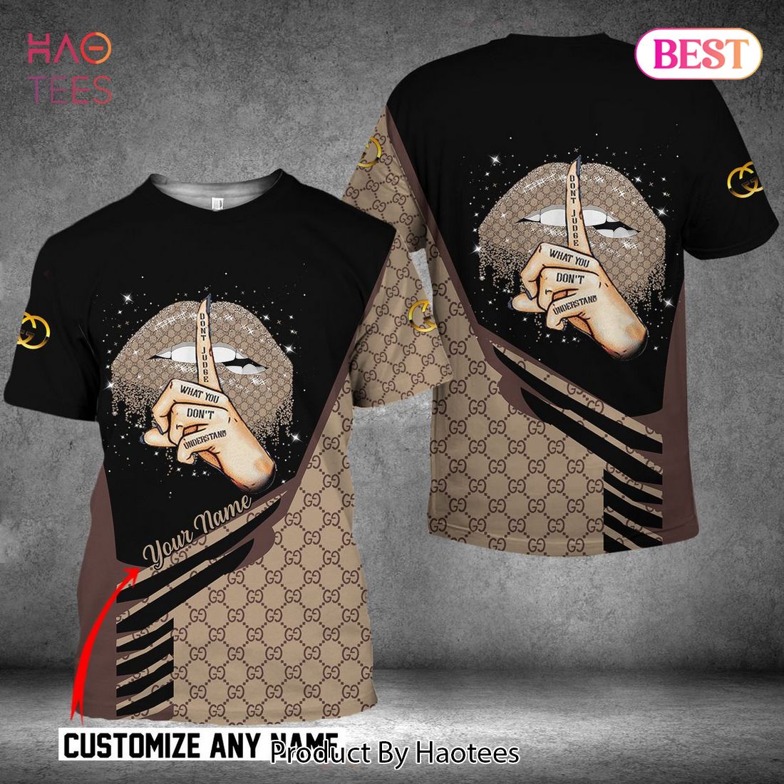 Gucci Customize Name 3D T-Shirt Luxury Brand POD Design Luxury Store