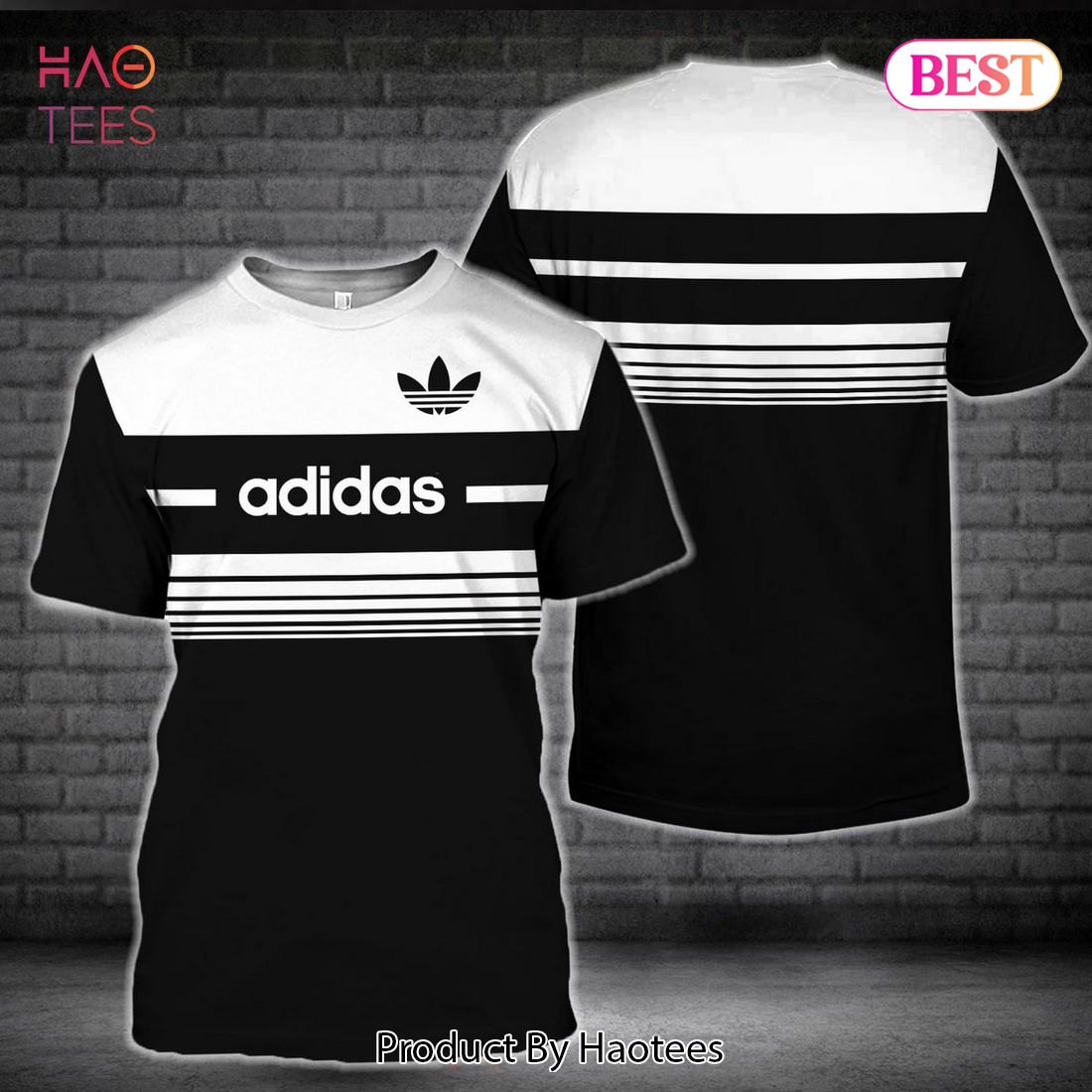 HOT Adidas 3D T-Shirt Black And White Half Stripe