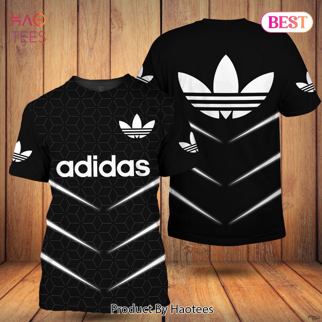 HOT Adidas 3D T-Shirt Black Square Stripe Pattern