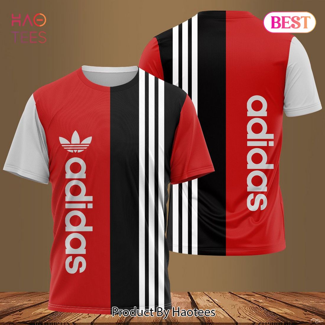HOT Adidas 3D T-Shirt Red Color Stripe Pattern