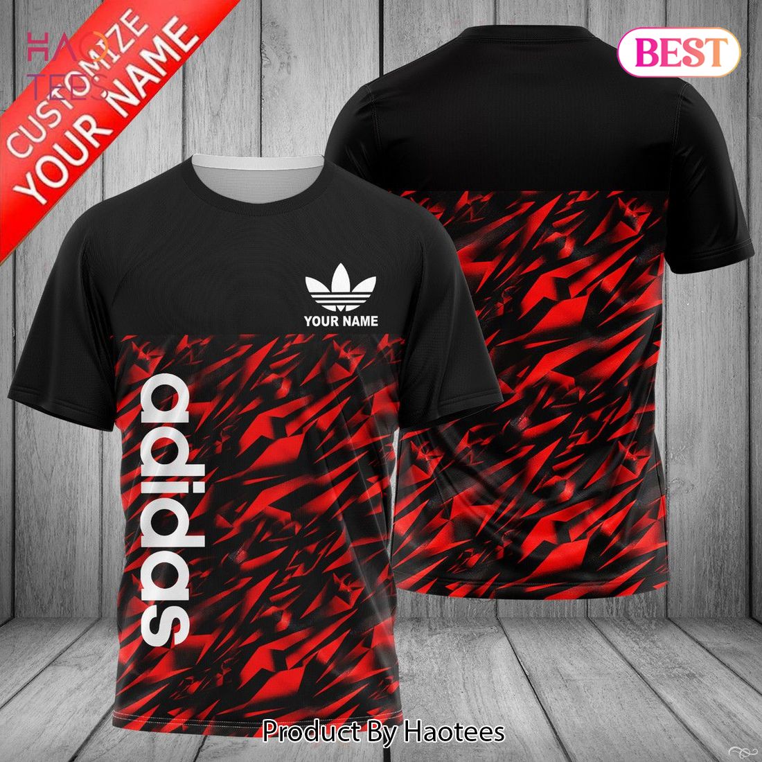 HOT Adidas Luxury Brand Red Black 3D T-Shirt Limited Edition