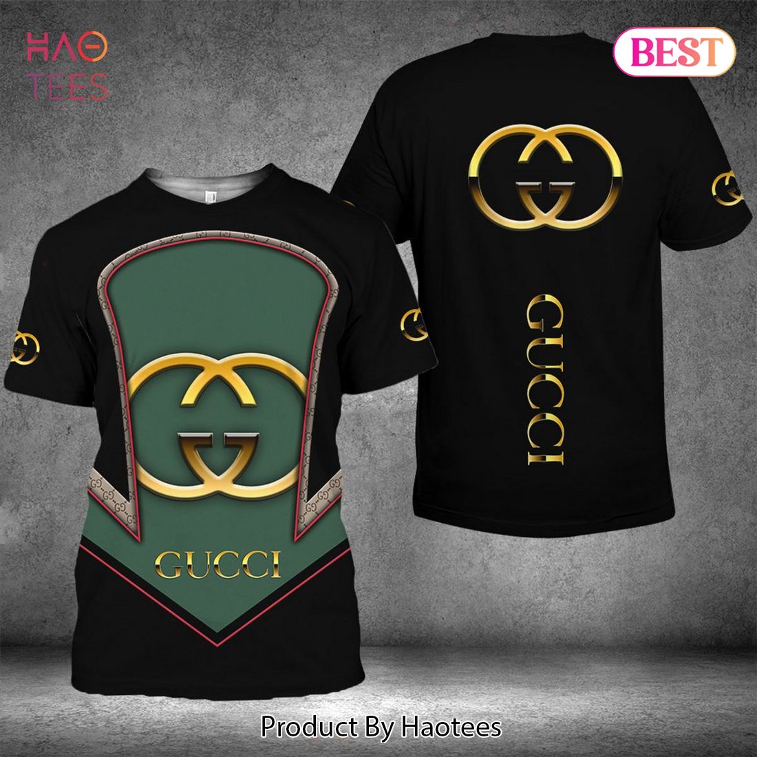 HOT Gucci Big Logo Mix Green Black Luxury Color 3D T-Shirt Luxury Store