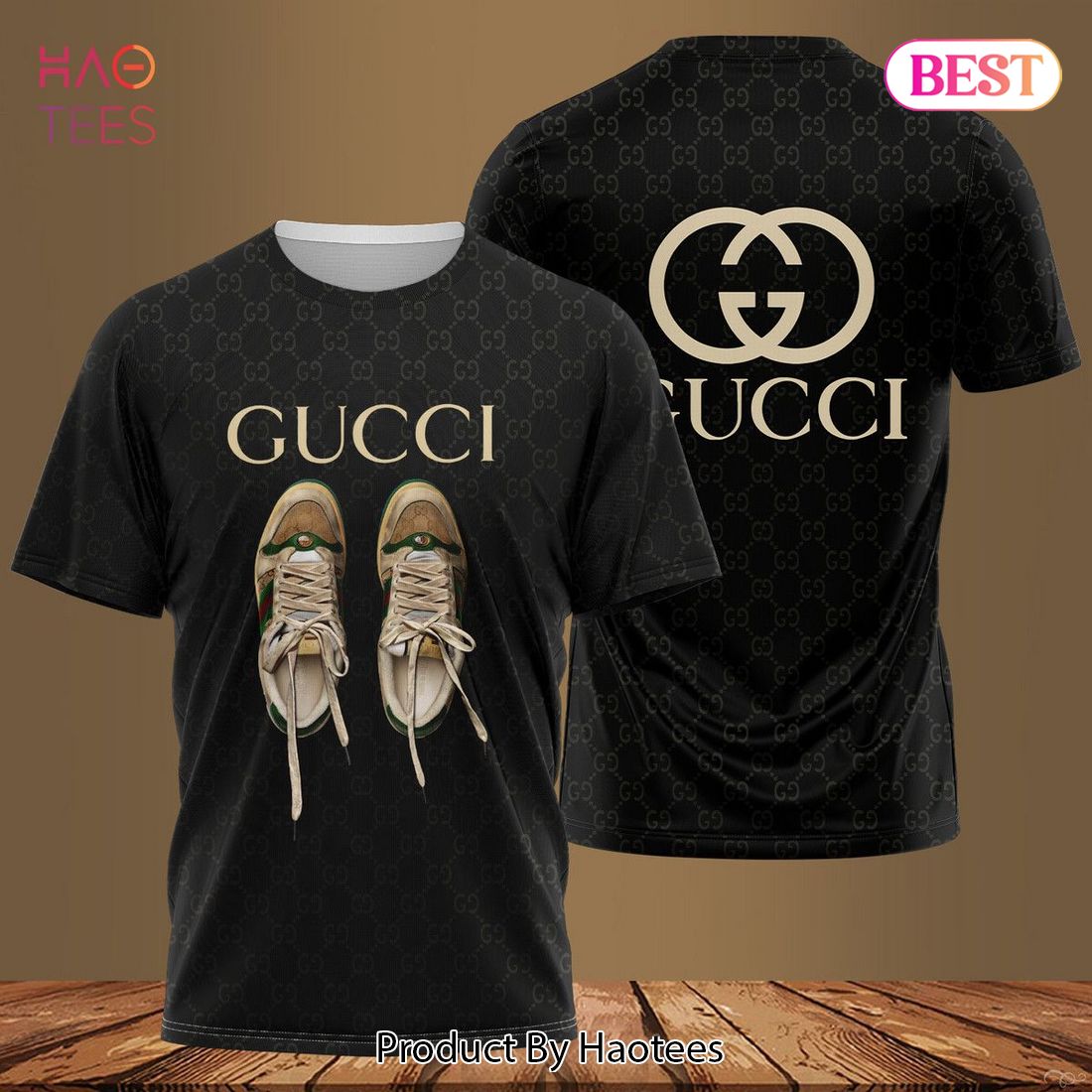 HOT Gucci Black Shoe Print 3D T-Shirt POD Design