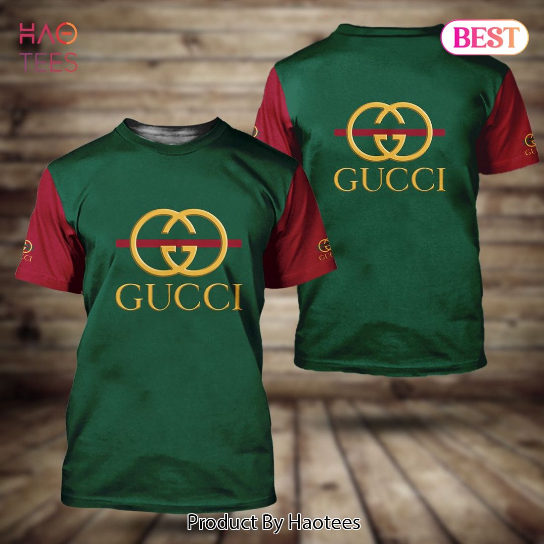 HOT Gucci Green Color Mix Red Sleeve 3D T-Shirt Limited Edition