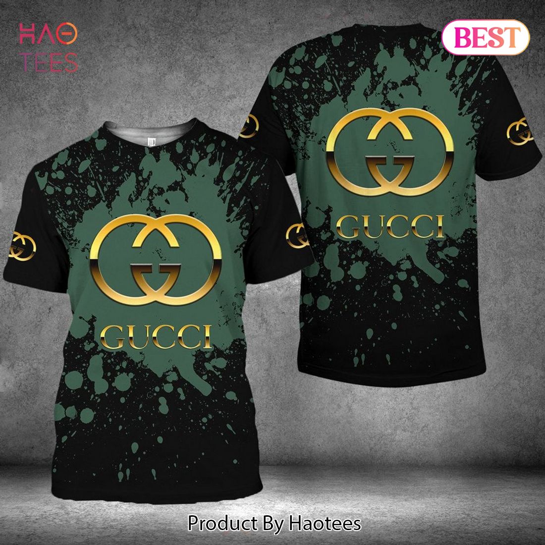 HOT Gucci Luxury Brand Gold Logo Green Paint Flakes