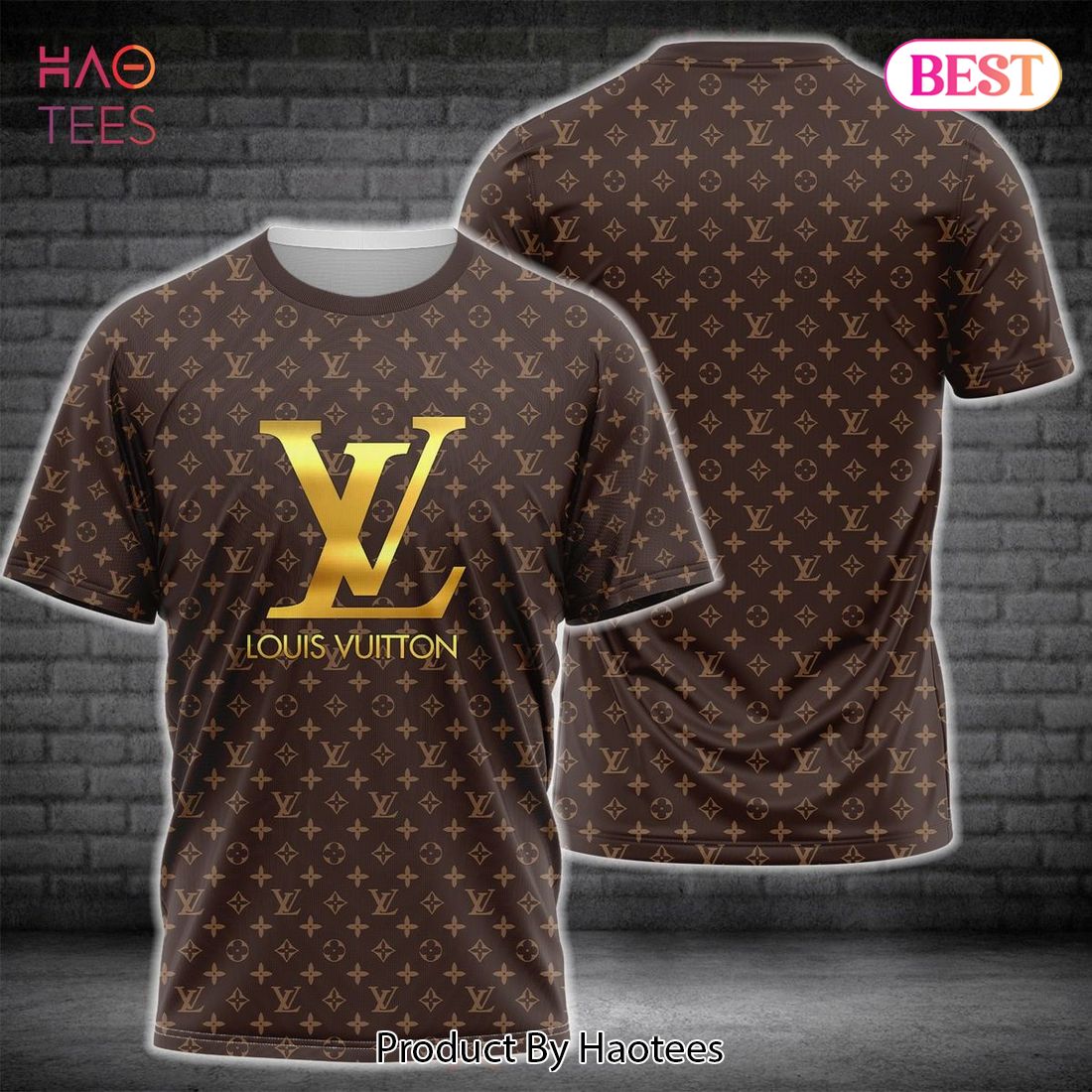 HOT Louis Vuitton Gold Logo Luxury Brand 3D T-Shirt