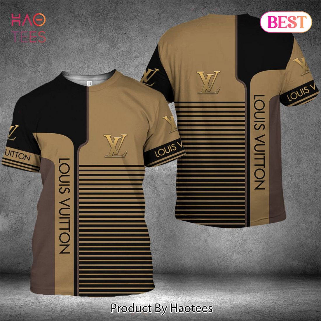 HOT Louis Vuitton Luxury Brand Brown Mix Black 3D T-Shirt POD Design