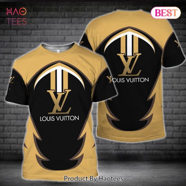 HOT Louis Vuitton Luxury Brand Unique Pattern Black Gold 3D T-Shirt Limited Edition