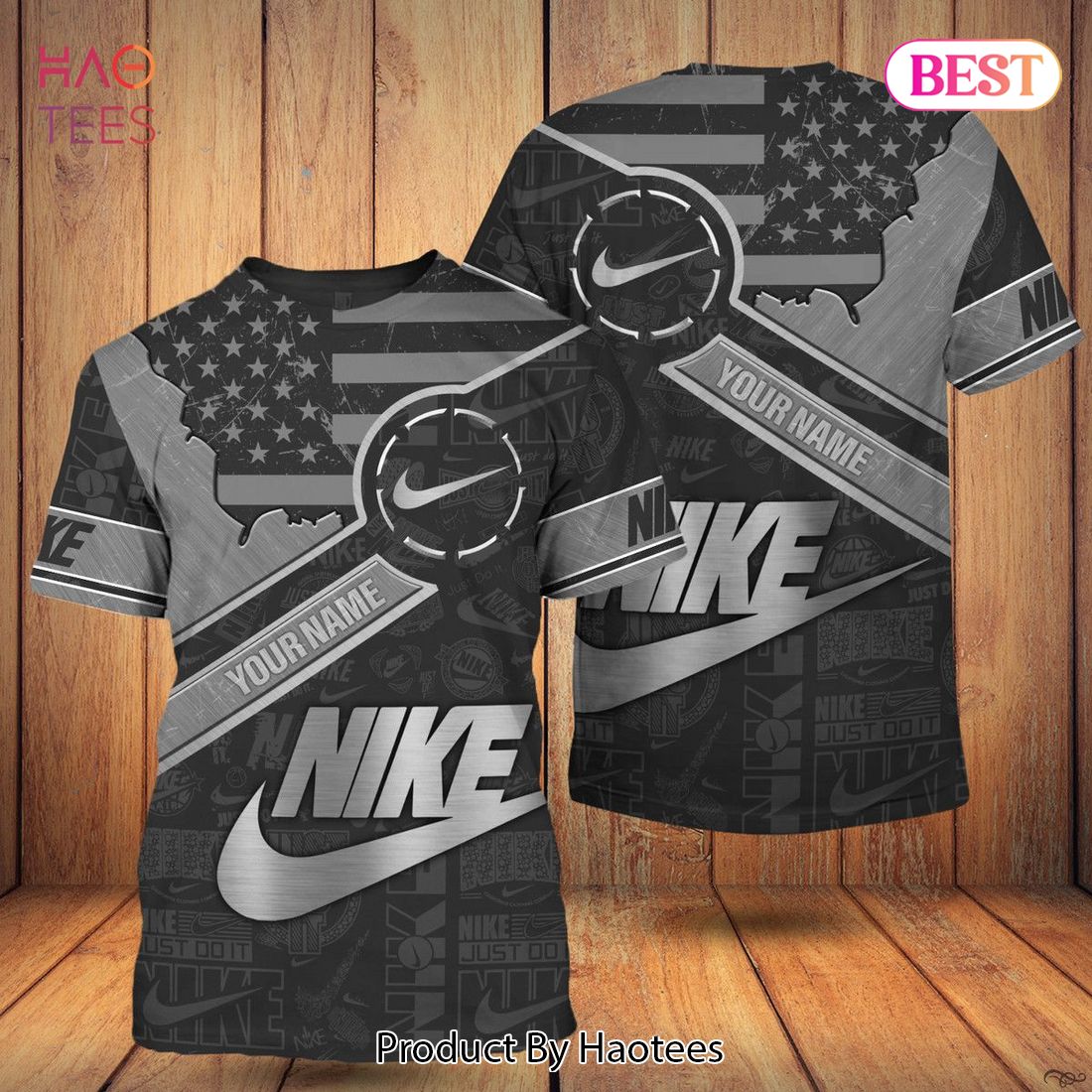 HOT Nike Dark Color American Flag Motifs Luxury Brand 3D T-Shirt Limited Edition