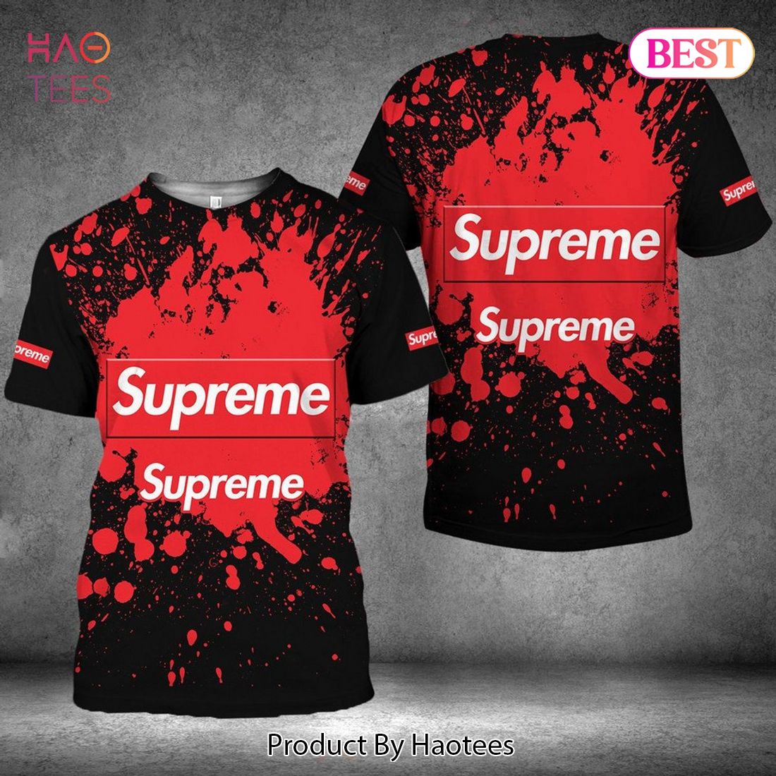 HOT Supreme Black Mix Red Paint Flakes Luxury Brand 3D T-Shirt POD Design
