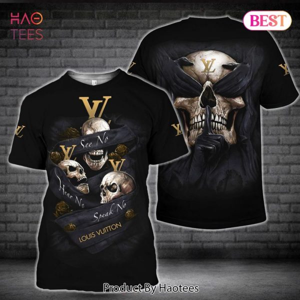 Louis Vuitton Black Background Skullcap Luxury Brand 3D T-Shirt Limited Edition