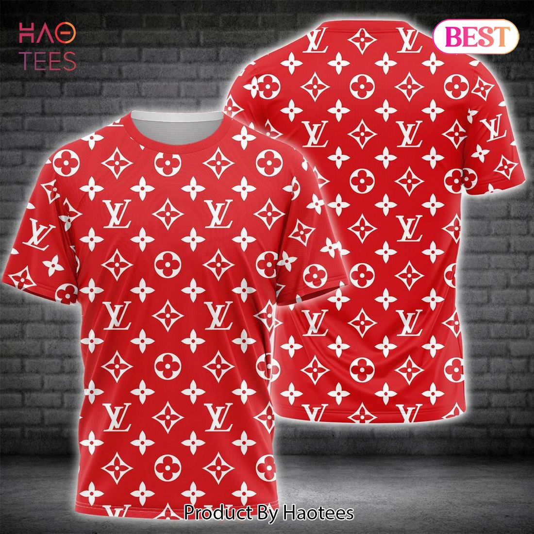Louis Vuitton Luxury Brand Full Red Color Full Printing 3D T-Shirt Limited Edition